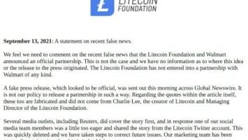 Walmart Investigates How Fake Press Release of Its Partnership With Litecoin Got Posted – Featured Bitcoin News