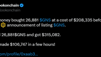 User earned about 0,000 on GNS token before listing on Binance