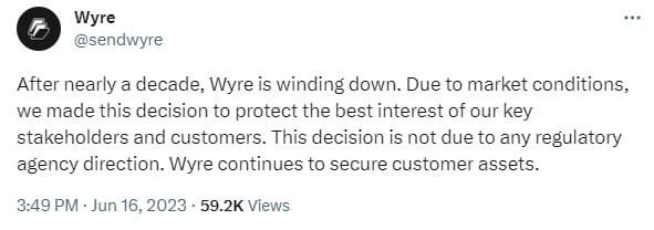 Wyre platform closes |  CryptoNewsHerald.com