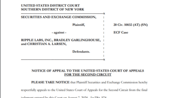 Breaking: SEC files appeal against Ripple ruling