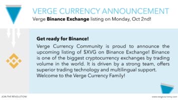 VergeCurrency Listing on Binance Exchange