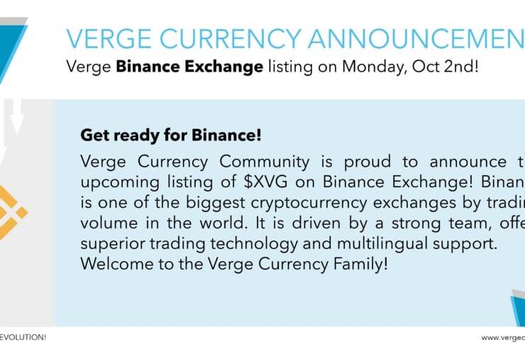 VergeCurrency Listing on Binance Exchange